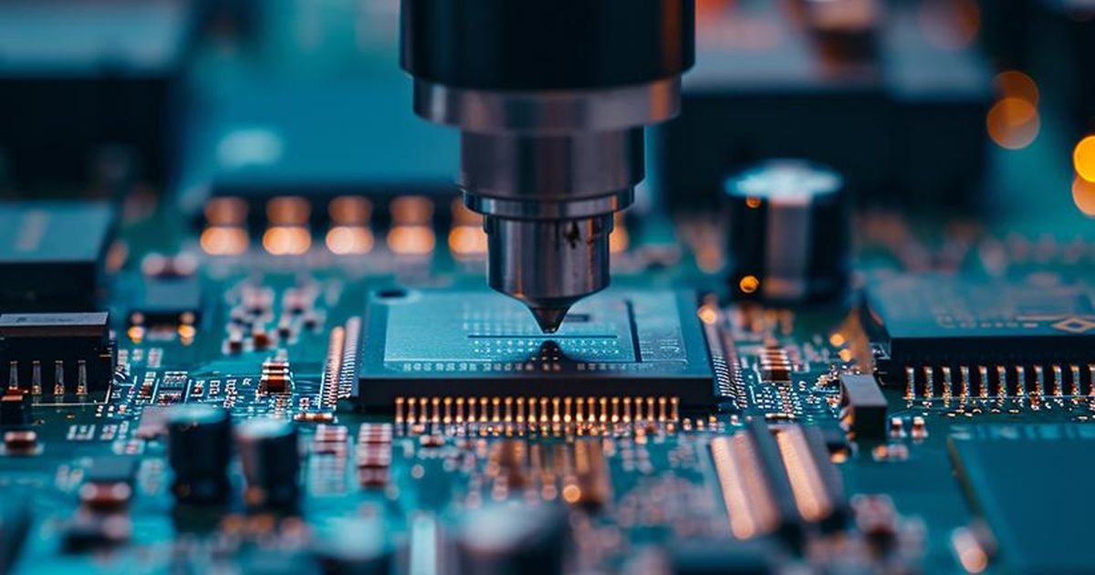 X-ray inspection display beside a circuit assembly on a production bench